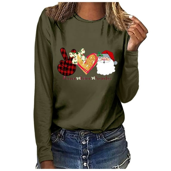 Casual Christmas Shirt for Women Buffalo Plaid Cute Santa Print Lounge Tunics Tops Fashion 2025 Basic Xmas Tee Tops
