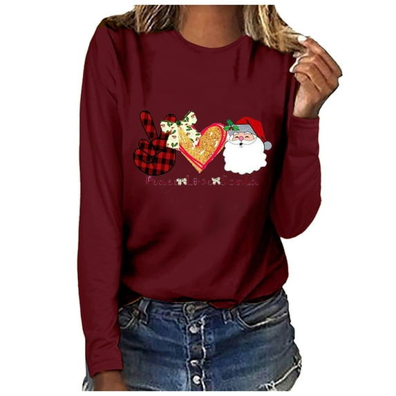 Casual Christmas Shirt for Women Buffalo Plaid Cute Santa Print Lounge Tunics Tops Fashion 2025 Basic Xmas Tee Tops