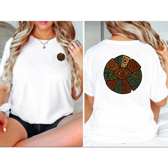 Casual Circular Emblem Graphic Tee Patterned Brown Green Design Short Sleeve Round Neck T-Shirt White S-5XL