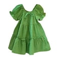 thumbnail image 1 of Casual Clothes for 𝐈𝐧fant Girls Summer Fashion Dress Fan Small Fresh Green Checkered Skirt Solid Party Home, 1 of 6