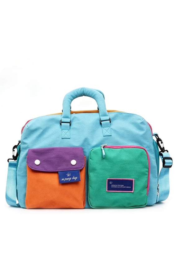 Casual Color Block Overnight Bag - Large Travel Duffle Bag, Water Resistant Overnight Tote for Gym Sports Travel