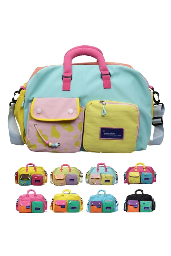 Casual Color Block Overnight Bag, Weekend Getaway Weekender Crossbody Bags, Nylon