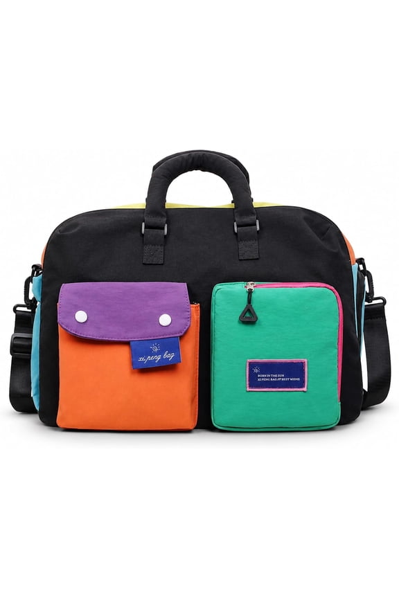 Casual Color Block Overnight Travel Bag for Men & Women  Large Weekender Duffle with Removable Crossbody Strap, Lightweight Water-Resistant Nylon Tote for Weekend Escapes, Workouts and Flights (#C)M