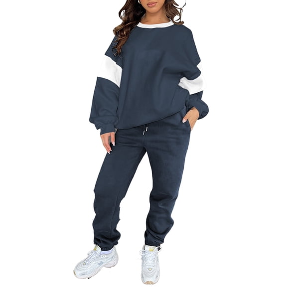 Casual Color Block Sweatshirt and Joggers Set for Daily and Outdoor Activities - Perfect for Autumn | [ZhiHiMeRi] | M
