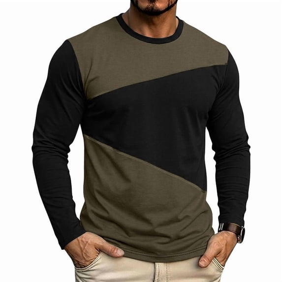 Casual Color Blocked Shirts for Men Long Sleeve Moisture Wicking Workout Sweatshirts Comfy Tee, 2XL