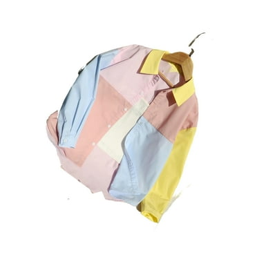 Casual Colorblock Collar Shirt Long Sleeve Multicolor Tween Girls Blouses (Girl's)