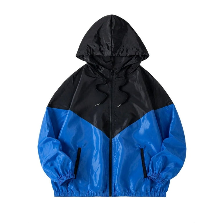 Casual Colorblock Hooded Windbreaker Royal Blue Plus Size Jackets Women s Walmart
