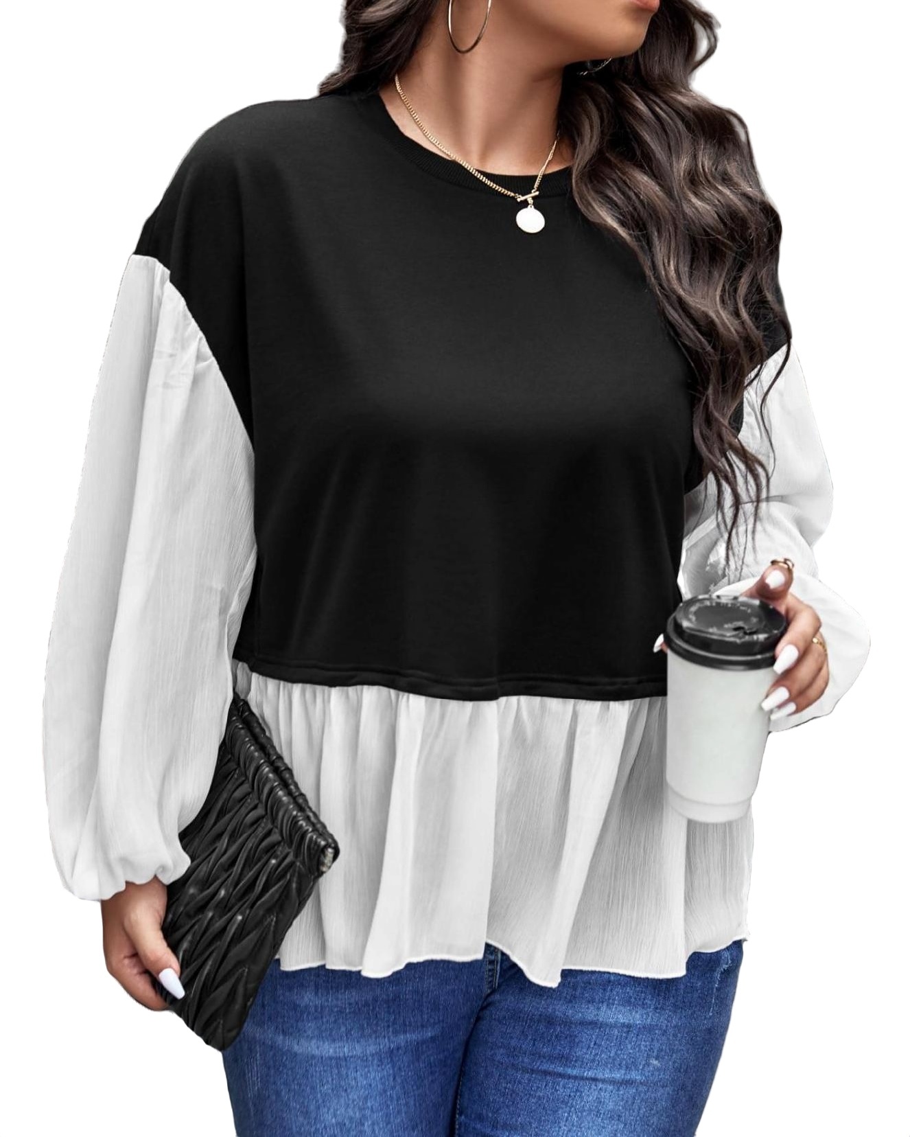 Black and white peplum top store