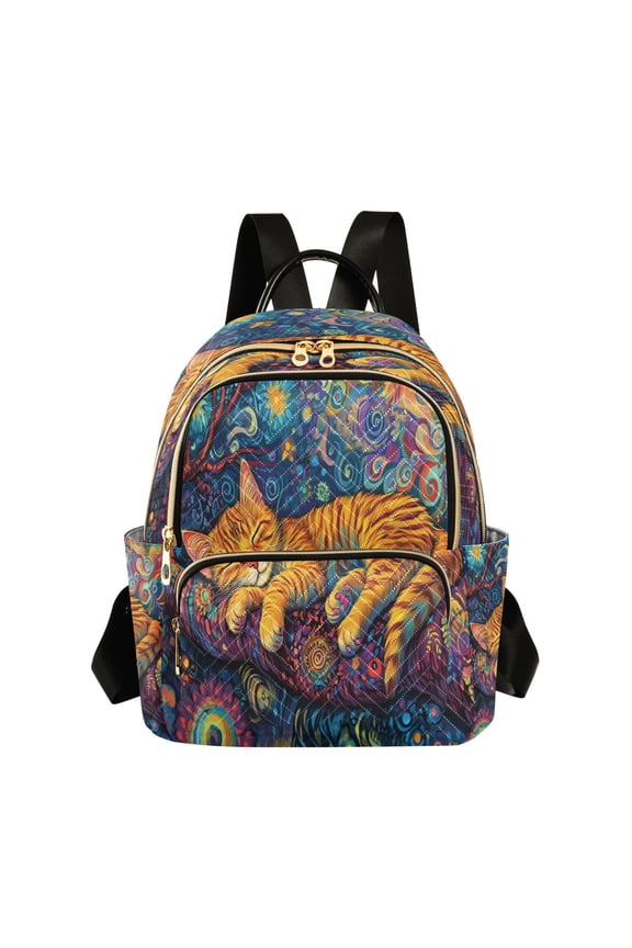 Casual Colorful Cat Sleeping on Branch Backpack for School,College and Travel, Water Resistant Bookbag,