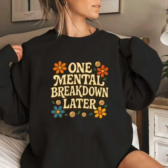 Casual Cotton Comfortable Womens Letter Graphic Sweatshirt Floral Round-neck long-sleeved Black S-3XL