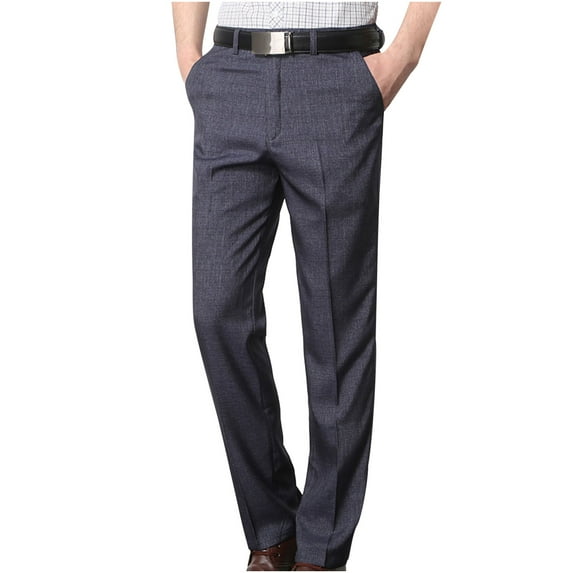 Casual Comfy Dress Pants for Men Straight Baggy Comfy Trousers Buckle Button Zipper Closure Flat-Front Pants with Pockets