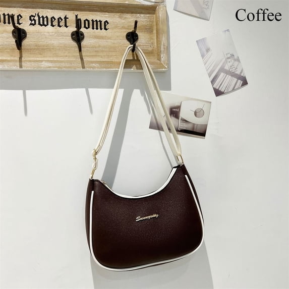 Casual Commuting Large Capacity Soft PU Leather Handbags Bucket Bag Shoulder Bag Underarm Bags COFFEE