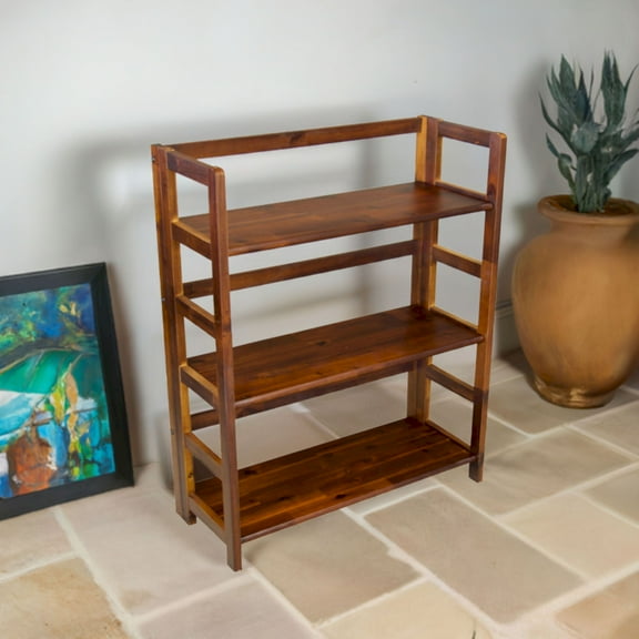 Casual Contemporary Living Solid Acacia 3 Shelf Folding Bookcase