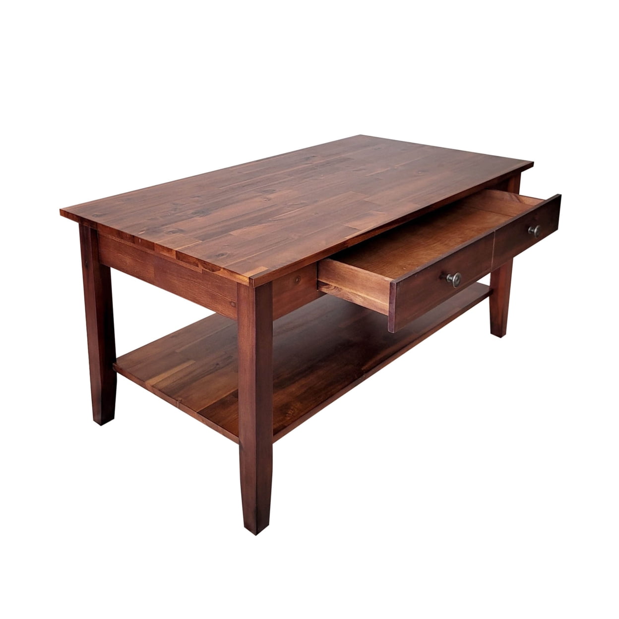 Solid Acacia Wood Rectangular Coffee Table with Storage