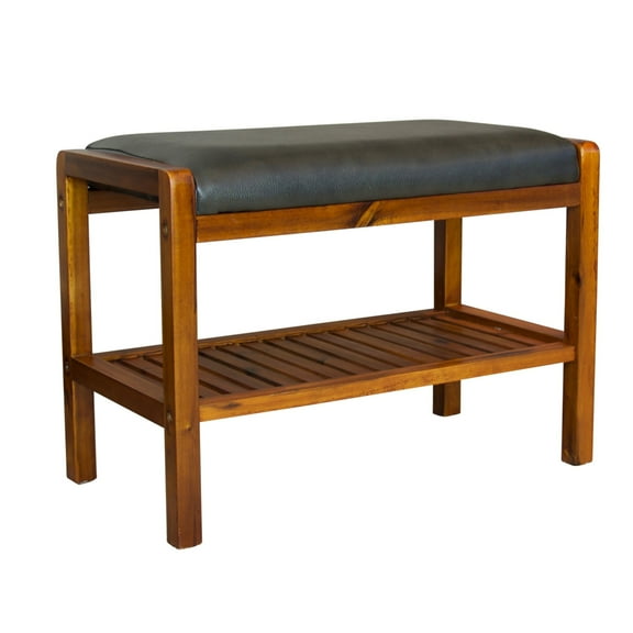 Casual Contemporary Living Solid Acacia Padded Bench- Dark Mahogany
