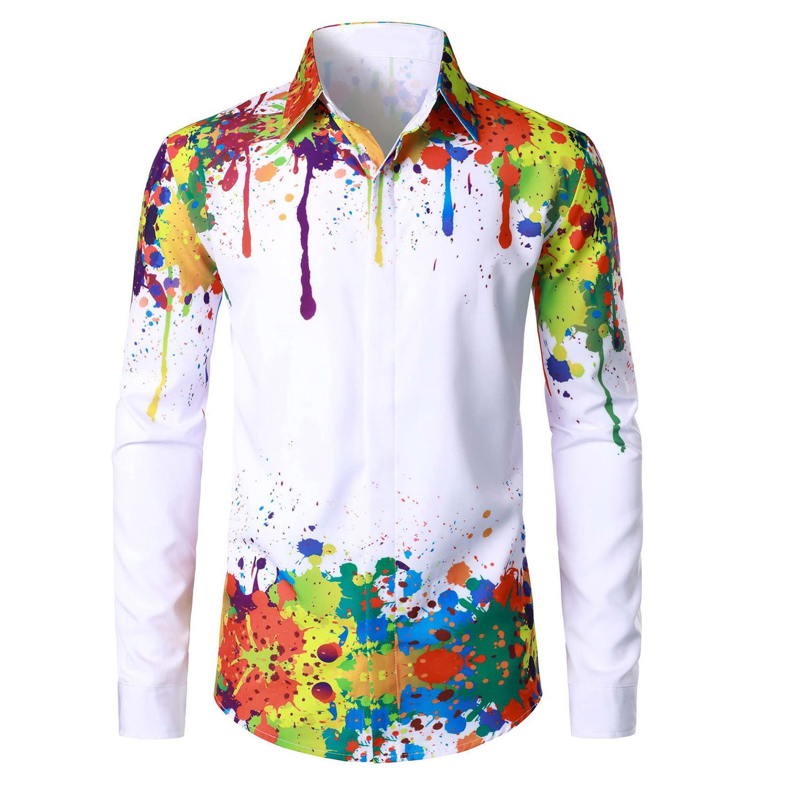 Casual Contrast Color Print Shirt Stylish Comfortable Button Down Long ...