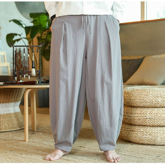 Casual Cotton Linen Baggy Pants Men Joggers Wide leg Harem Trousers Sport Sweatpants 2024 Korean New