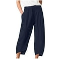 thumbnail image 1 of Casual Cotton Linen Capri Pants Womens Summer with Pockets Crossover Hem Elastic Waist Loose Wide Leg Capris (XX-Large, Navy), 1 of 5