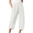 thumbnail image 1 of Casual Cotton Linen Capri Pants for Women Summer with Pockets Crossover Hem Elastic Waist Loose Wide Leg Capris (L, White), 1 of 5