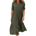 thumbnail image 1 of Casual Cotton Linen Maxi Dresses for Women Long Maxi Dress Long Sleeve Loose Tank Dress Plus Size Casual V Neck Solid Dresses, 1 of 7