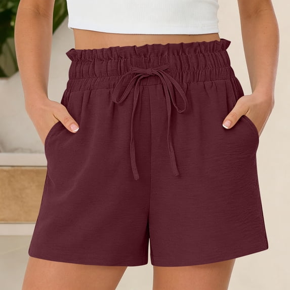 Casual Cotton Linen Shorts for Women Drawstring Elastic Waist Plus Size Summer Comfy Lounge Shorts with Pockets