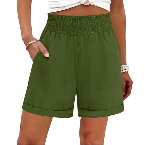 Casual Cotton Linen Shorts for Women Drawstring Elastic Waist Plus Size Summer Comfy Lounge Shorts with Pockets