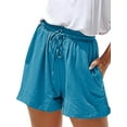 thumbnail image 1 of Casual Cotton Linen Shorts for Women Drawstring Elastic Waist Short Hot Pants With Pockets Ladies Wide Leg Loungewear Short Pants, 1 of 5