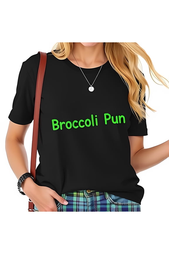 Casual Cotton Short Sleeve T-Shirt with 'Broccoli Pun' Graphic in Bright Green - Fun Everyday Wear