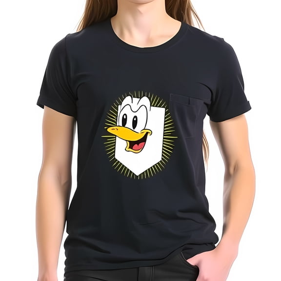 Casual Cotton Short Sleeve T-Shirt with Playful Cartoon Design and Radiating Outline - Fun & Nostalgic Style