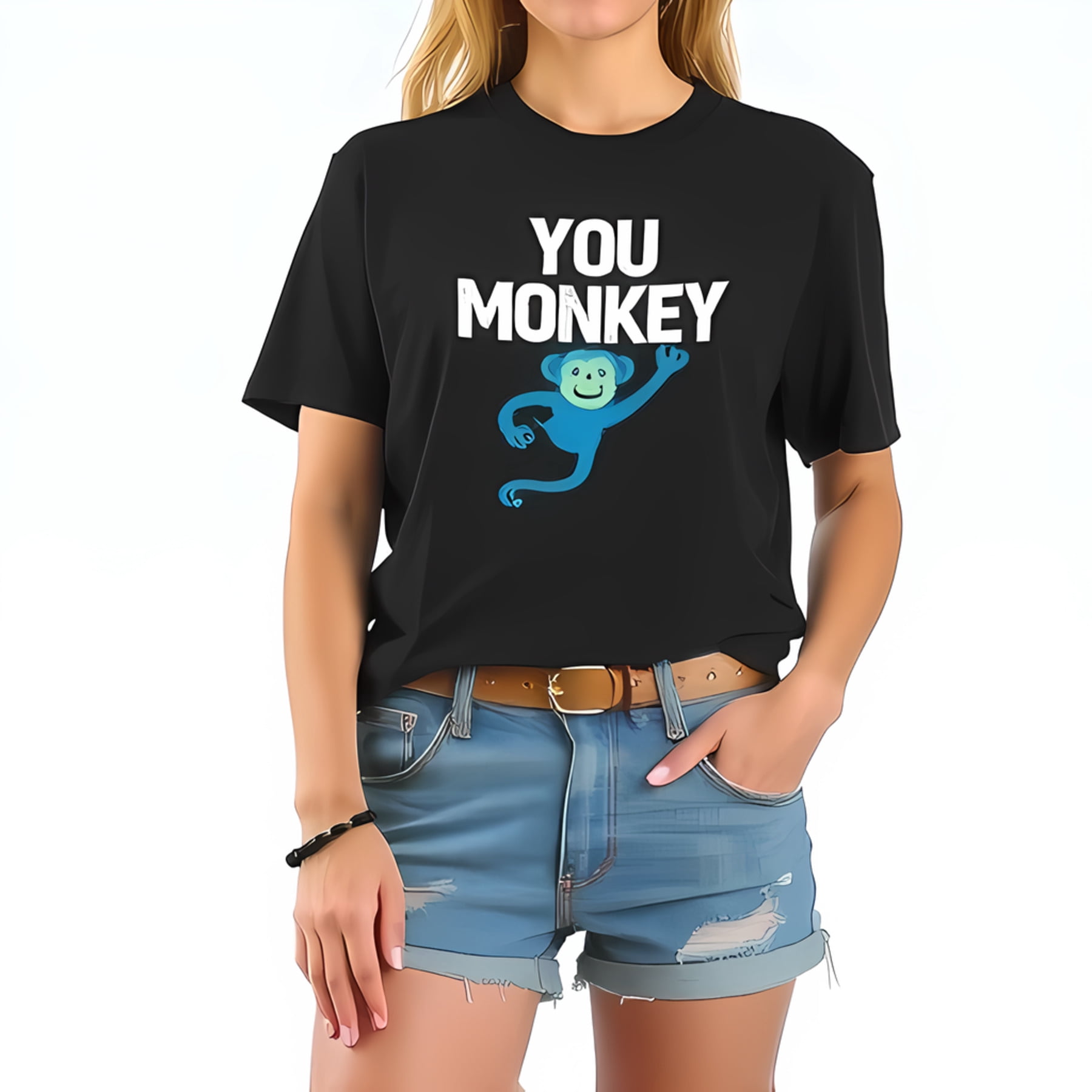 Casual Cotton Short Sleeve T-Shirt with 'YOU MONKEY' Graphic and ...