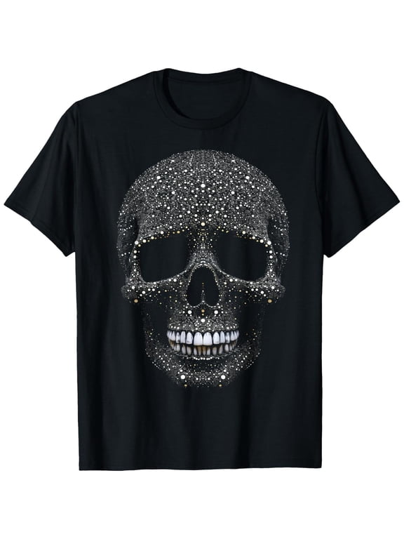 Casual Cotton T-Shirt with Crystal Skull Tee – Intricate Rhinestone Gothic Design Short Sleeves - Teeshirts,Graphic Tees Stream Elements Shirt,Graphic Tees Stream Elements Shir Graphic Tees