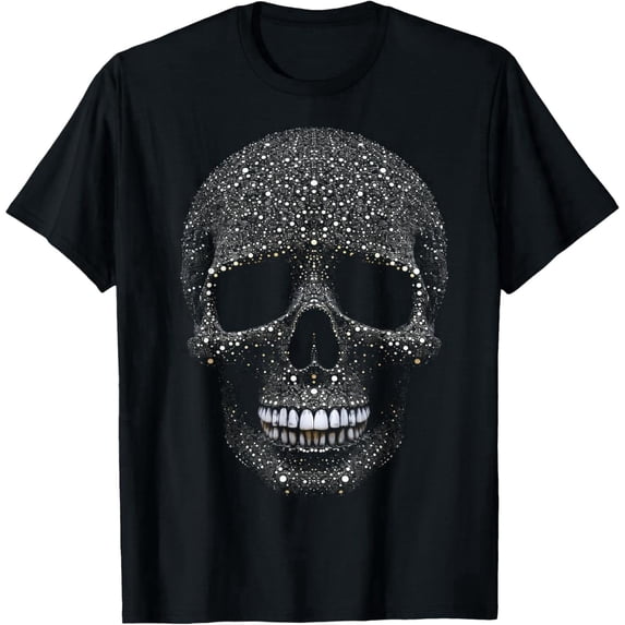 Casual Cotton T-Shirt with Crystal Skull Tee – Intricate Rhinestone Gothic Design Short Sleeves - Teeshirts,Graphic Tees Stream Elements Shirt,Graphic Tees Stream Elements Shir Graphic Tees