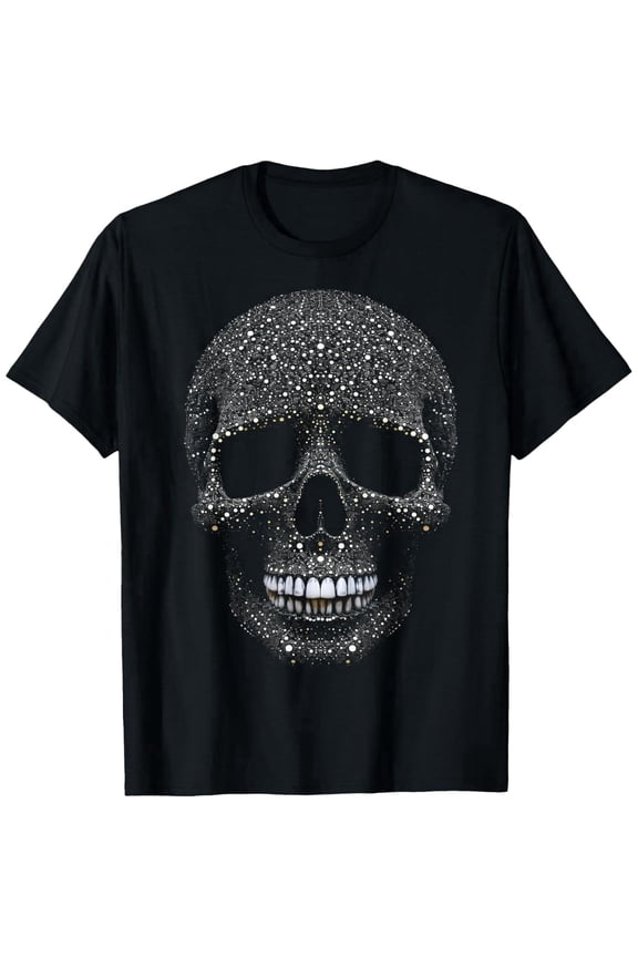 Casual Cotton T-Shirt with Crystal Skull Tee – Intricate Rhinestone Gothic Design Short Sleeves - Teeshirts,Graphic Tees Stream Elements Shirt,Graphic Tees Stream Elements Shir Graphic Tees