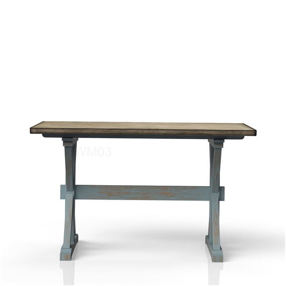 Casual Counter Height Dining Table with X-Base, Aqua Blue Farmhouse Kitchen Table in Solid Wood and MDF