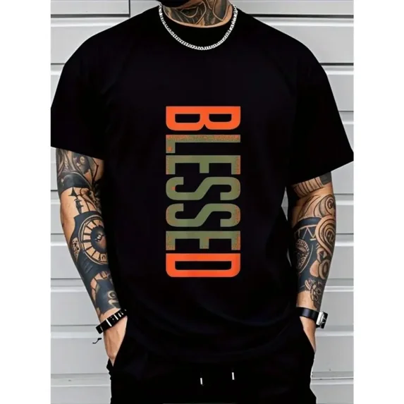 Casual Crew Neck T-Shirt - Geometric-Pattern, Smooth Cotton Knit Fabric, Medium Stretch - Short Sleeve Tee for Leisure & Everyday Wear | Breathable Comfort Fit | Machine Washable