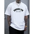 thumbnail image 1 of Casual Crew Neck T-Shirts for Men - Regular Fit Knit Polyester Tops with Geometric Brooklyn West Coast Print, elastic Fabric with Slight Stretch - Summer Short Sleeve Patterned Tee, 1 of 6