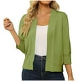 thumbnail image 1 of Casual Crop Open Front Knit Cardigan 3/4 Sleeve Cropped Cardigan Basic Sweater Jacket for Womens with Plus Size, 1 of 5