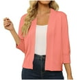 thumbnail image 1 of Casual Crop Open Front Knit Cardigan 3/4 Sleeve Cropped Cardigan Basic Sweater Jacket for Womens with Plus Size, 1 of 2