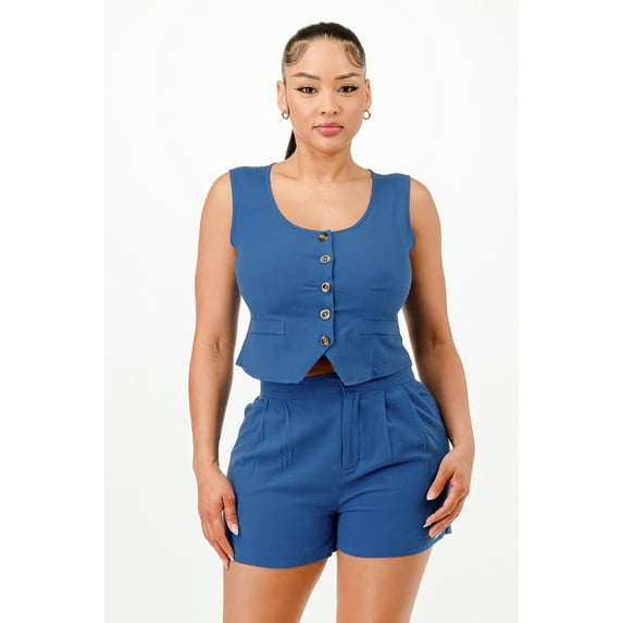 Casual Cropped Vest And Short Set