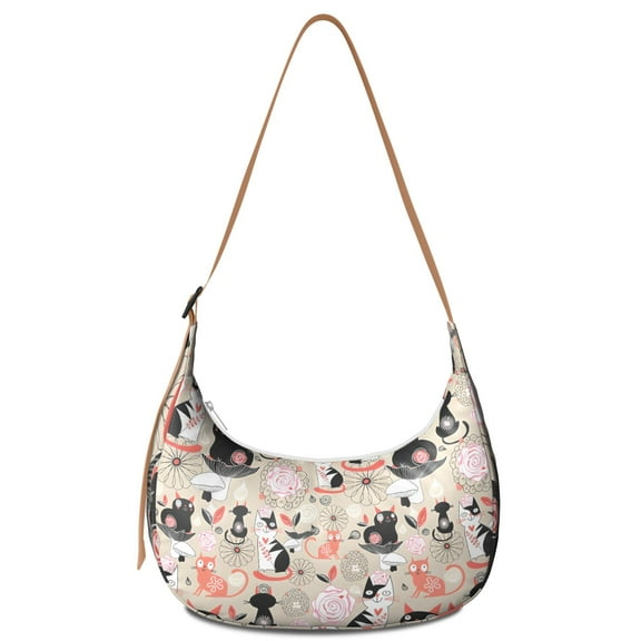Casual Crossbody Handbag for Women – Large Capacity, Vintage Cat Illustration, Artistic Cat Print, Durable and Lightweight Purse