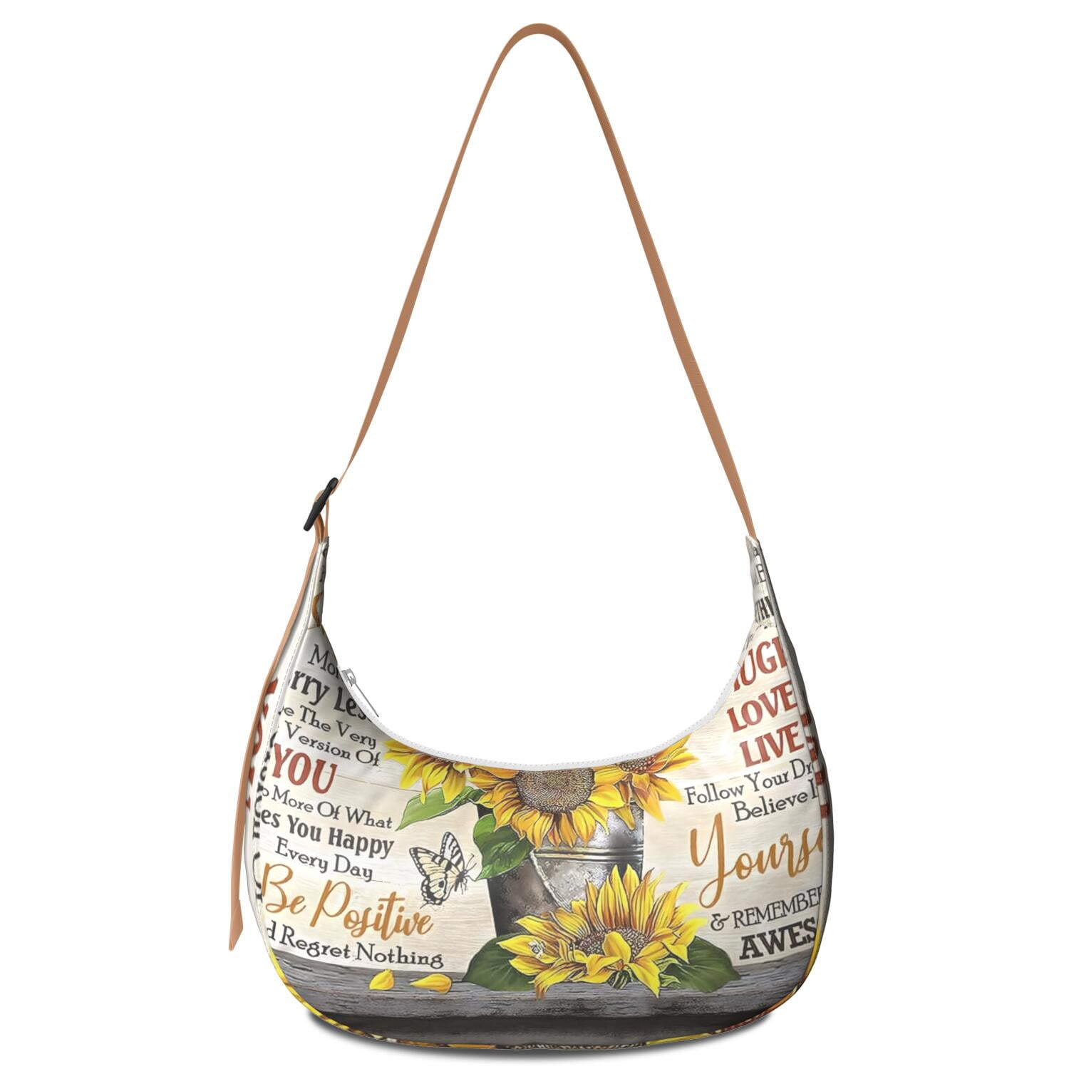 Casual Crossbody Purse for Women – Lightweight & Spacious, Boho Sunflower and Butterfly Floral Print, Rustic Vintage Country Style, Water-Resistant Durable Purse