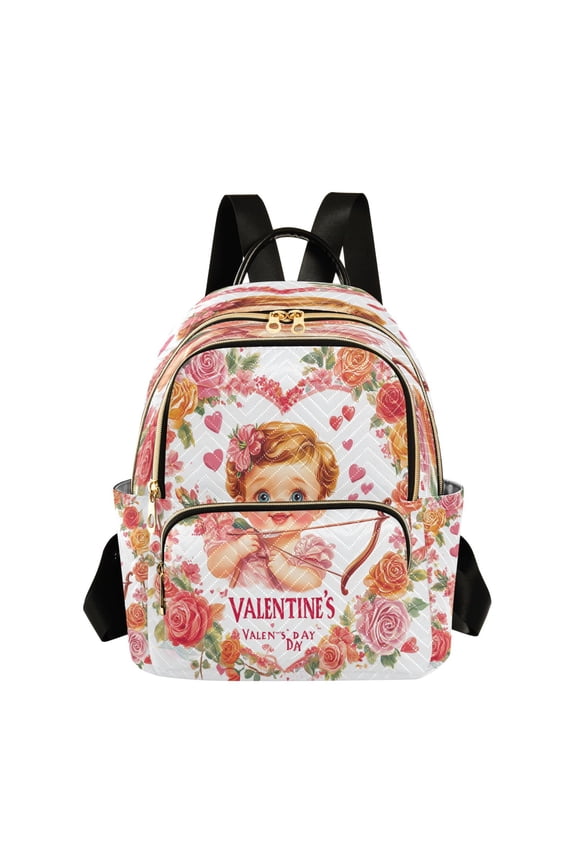 Casual Cupid with Bow Roses Hearts Backpack for School,College and Travel, Water Resistant Bookbag,