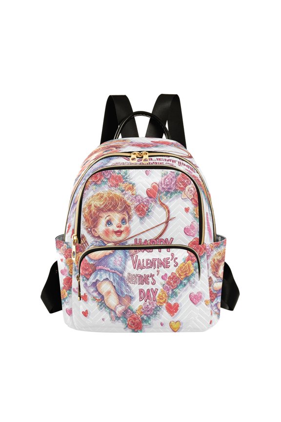 Casual Cupid with Heart and Flowers Backpack for School,College and Travel, Water Resistant Bookbag,