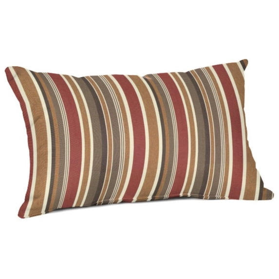 Casual Cushion Outdoor Lumbar Pillow, Striped Sunbrella Fade-Resistant for Patio Furniture & Porch Swings, 19"W x 12"L, 6" thick, Reversible, Brannon Redwood