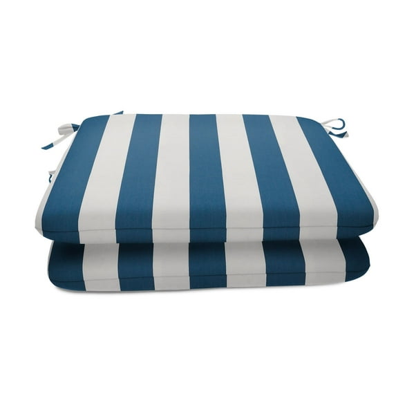 Casual Cushion Stripe Sunbrella Fabric 2-Piece Indoor/Outdoor Seat Pad Cushion, 18"W x 18"L, Maxim Regatta