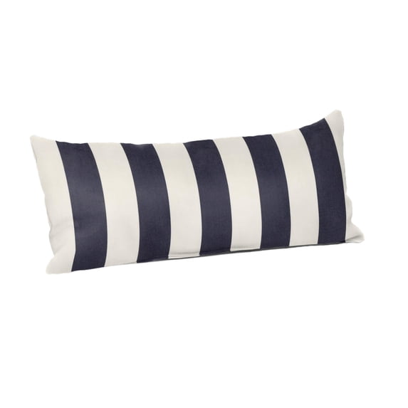 Casual Cushion Outdoor Lumbar Pillow, Striped Sunbrella Fade-Resistant for Patio Furniture & Porch Swings, 22"W x 9"L, 6" thick, Reversible, Maxim Navy