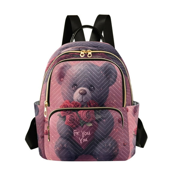 Casual Cute Bear with Roses Backpack for School,College and Travel, Water Resistant Bookbag,
