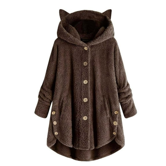 Casual Cute Home Wear Warm Coat for Women Solid Coat Button Tops Hooded Pullover Loose Sweater Blouse Plus Size Rain Jackets for Women Waterproof Leather Jacket Women