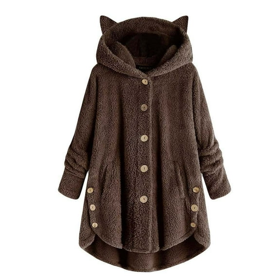 Casual Cute Home Wear Warm Coat for Women Solid Coat Button Tops Hooded Pullover Loose Sweater Blouse Plus Size Motorcycle Jacket Rain Jacket for Women Casual