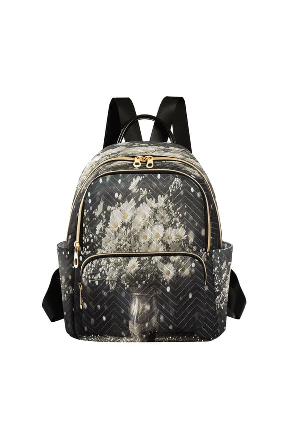Casual Daisies in Metallic Vase Backpack for School,College and Travel, Water Resistant Bookbag,